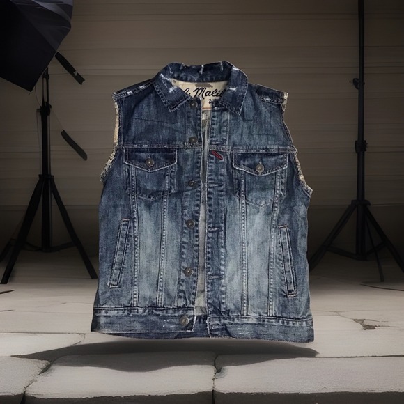 Vintage Y2K Distressed American Flag Denim Vest Size M - Picture 2 of 7